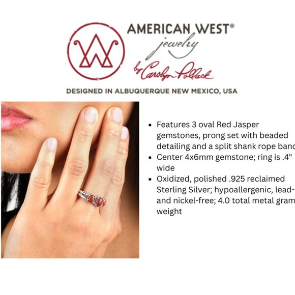 Red Jasper Sterling .925  Silver Ring by American West Carolyn Pollack Size 8.5 - Picture 1 of 7